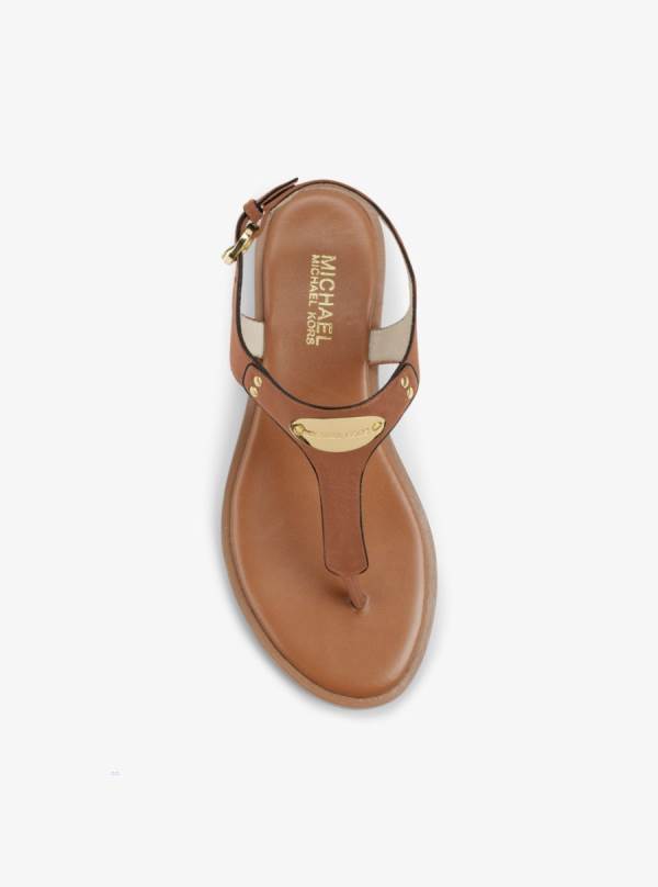 Damske Sandále Michael Kors Logo Plate Leather Hnede - Topanky Michael Kors Vypredaj | ARIOM-4852
